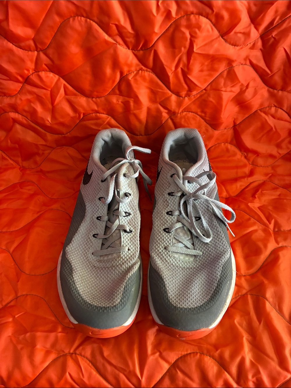 Nike Light Gray and Orange Mesh Athletic Sneakers